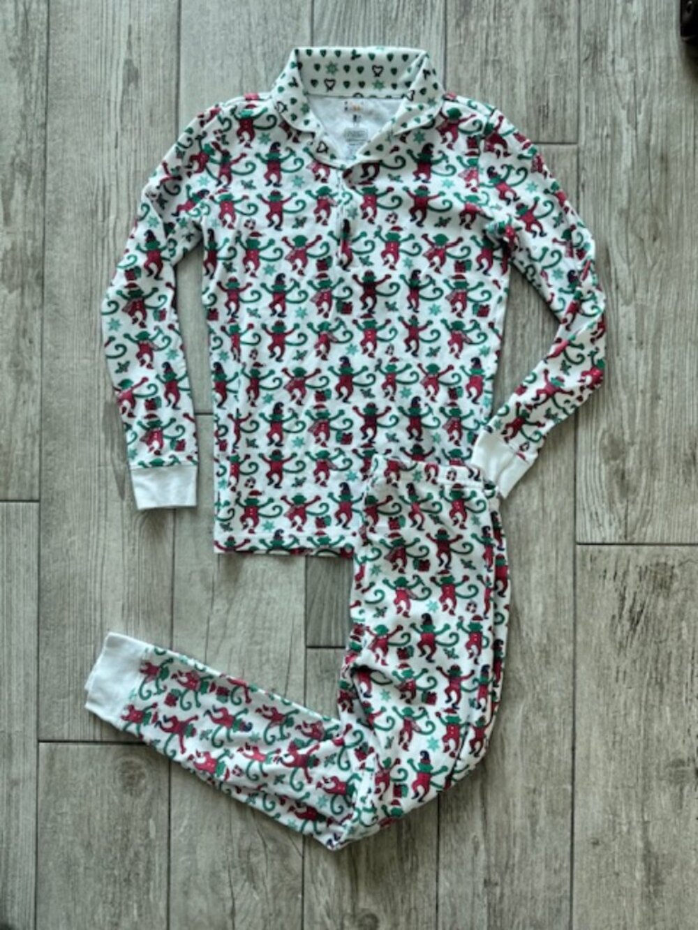 Roller Rabbit Kids Merry Monkeuy Christmas PJ's Sleepwear sz.10
